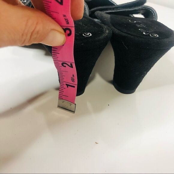 Helle Comfort Black Leather Rhinestone Strap Mule Heels - Picture 6 of 8